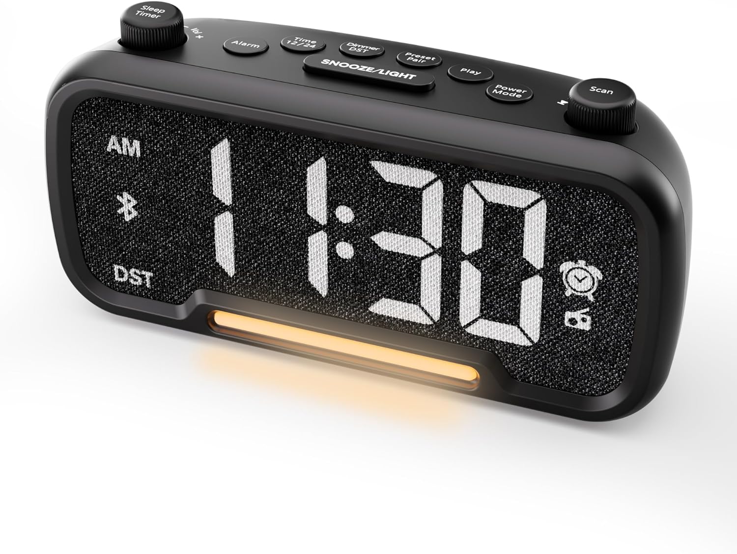 Mesqool CR1025 Alarm Clock Radio, front view showing digital time display and control buttons.