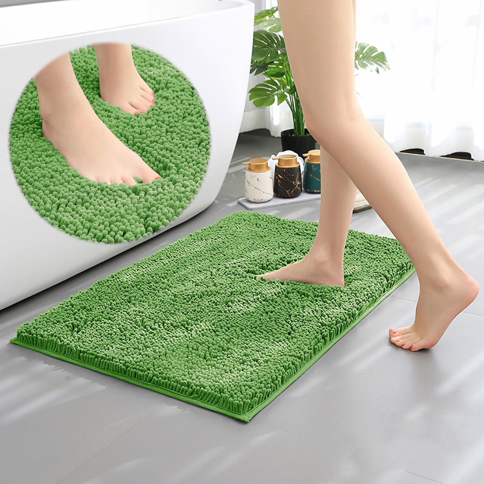 Chenille Bathroom Rugs, Water Absorbent and Soft Plush Bath Mat Dry Fast Machine Washable Non