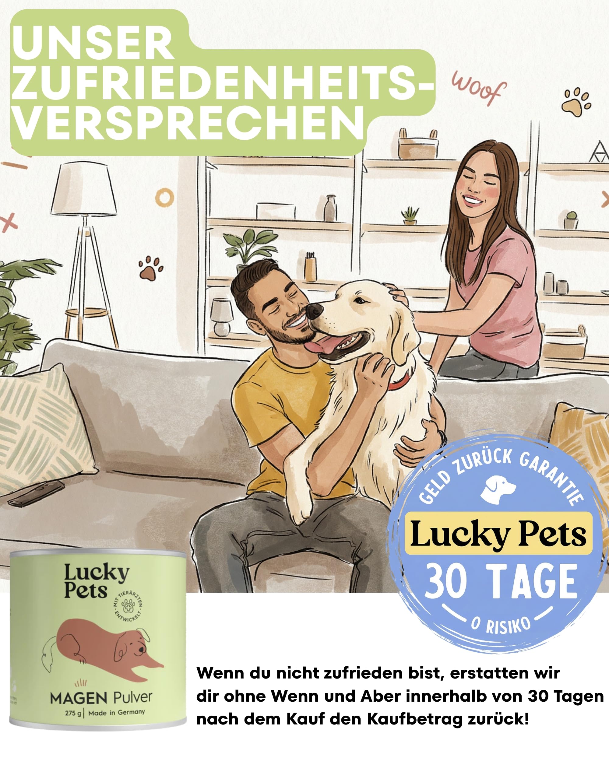 Lucky Pets Premium Magenpulver 275g – Ulmenrinde für Hunde – Ohne Aufkochen sofort verzehrfertig – Hund Darmflora aufbauen – Made in Germany – Slippery Elm Bark