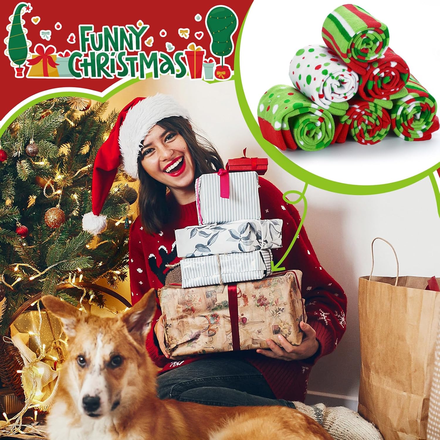 6 Pairs Christmas Socks Gift for Women Men Teen Green and Red Holiday Socks for Christmas Party Supply Socks Gift Christmas Stocking Stuffer Xmas Novelty Socks Us Size 6-12 - Image 6