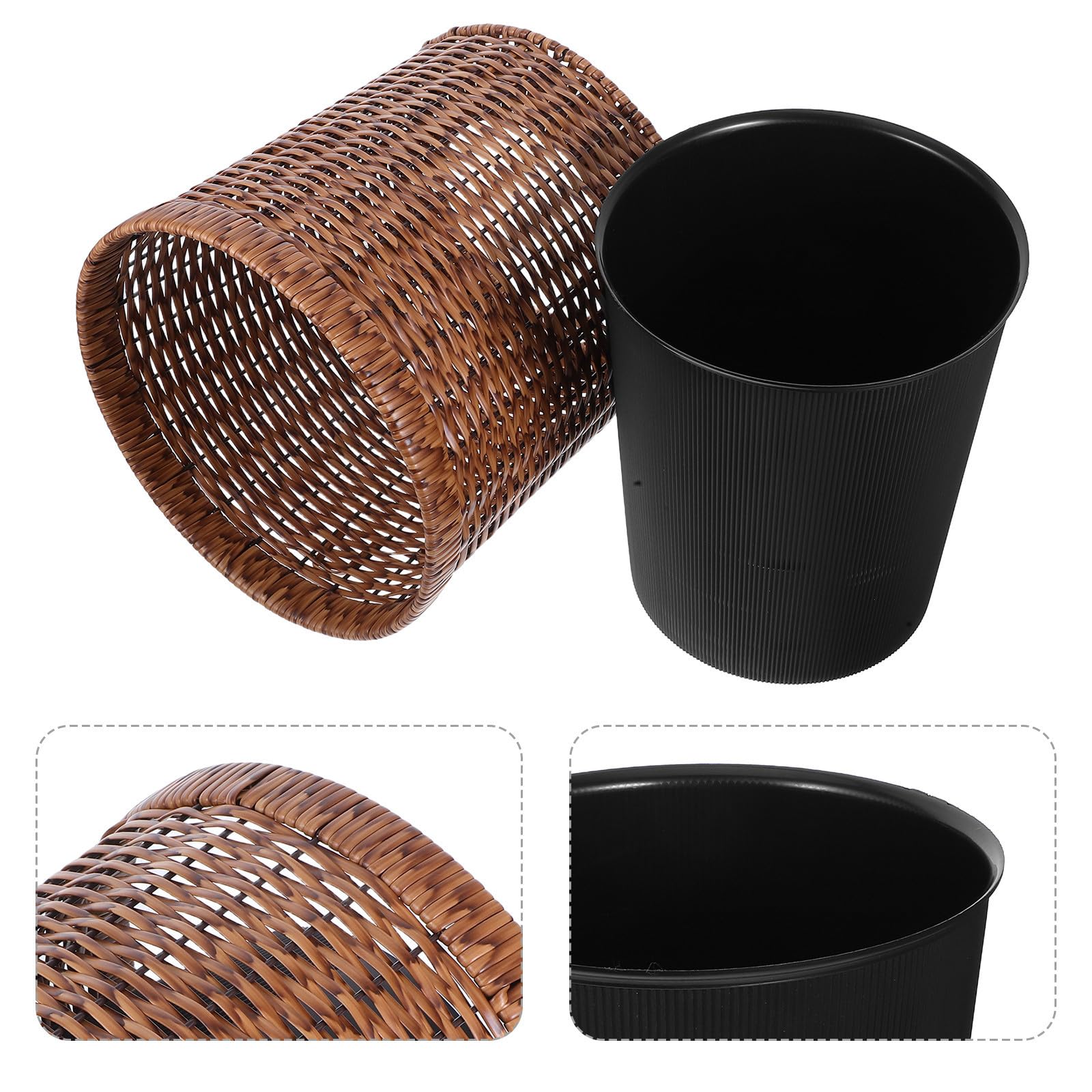 Cubo de Basura Vintage de Gran Capacidad Diseño de Doble Capa en Ratán Sintético para Hogar y Baño, Fácil de Limpiar y Oculta Bolsas de Basura