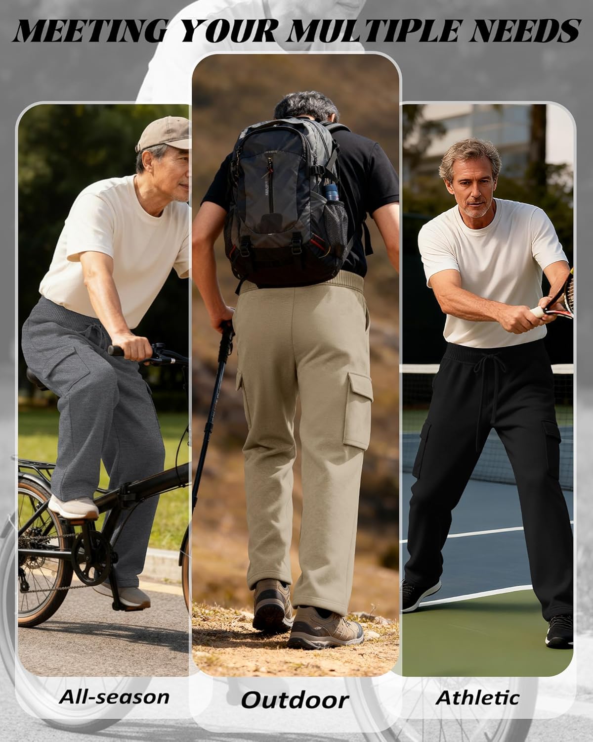 3 Pack Big and Tall Men's Cargo Sweatpants Open Bottom Drawstring Elastic Waist Pants with Pockets Casual Hiking - Image 5