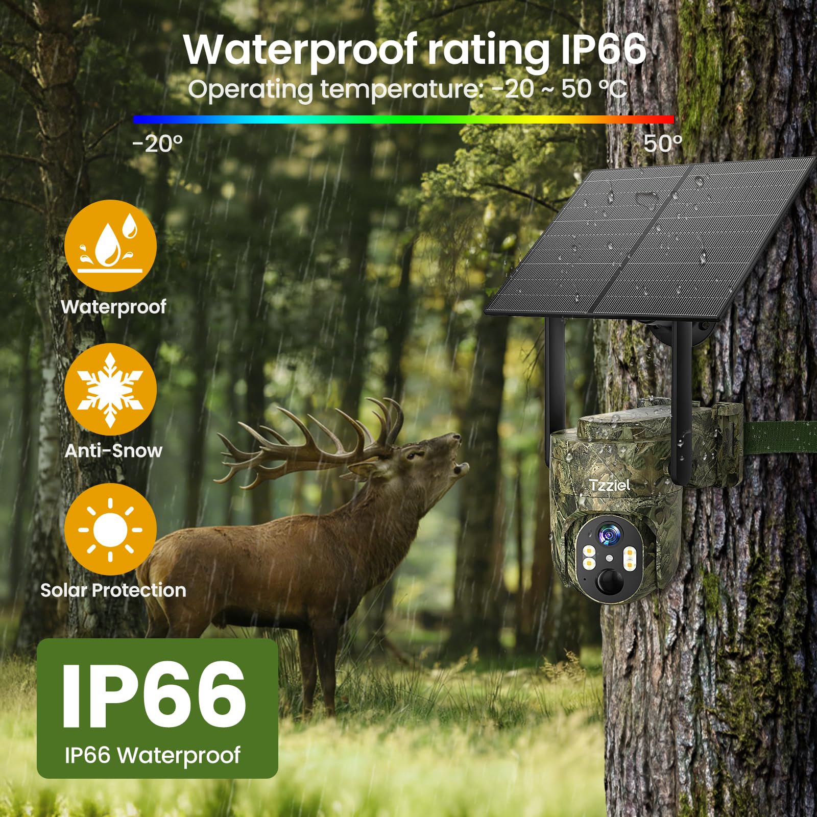4G Camara Vigilancia Exterior Solar Sin WiFi con Tarjeta SIM, 2K PTZ Inalámbrico, 10400mAh, 6W Panel Solar, Visualización de 360 °, Detección de Movimiento, Audio Bidireccional, IP66