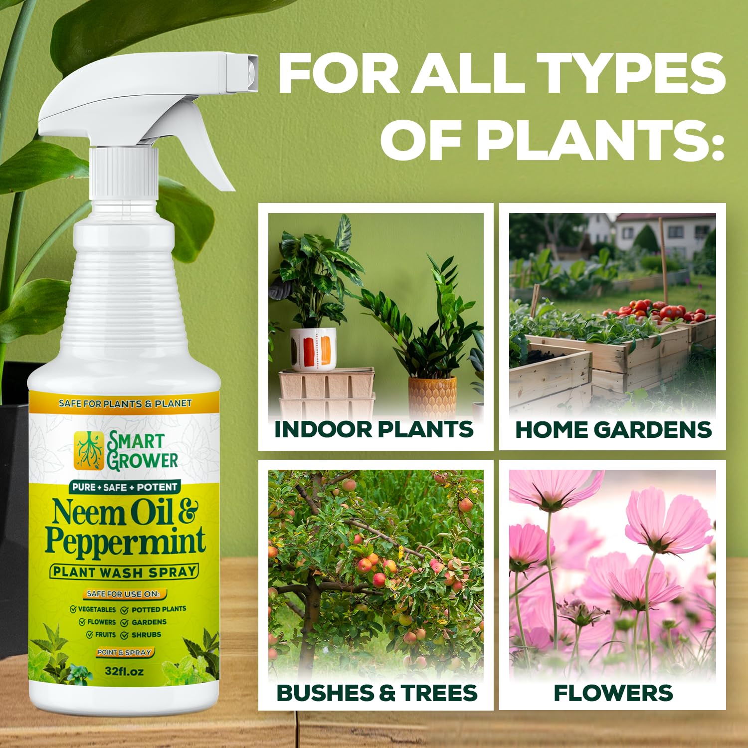 Spray de aceite de neem para plantas con spray de lavado de plantas de menta, 32 onzas