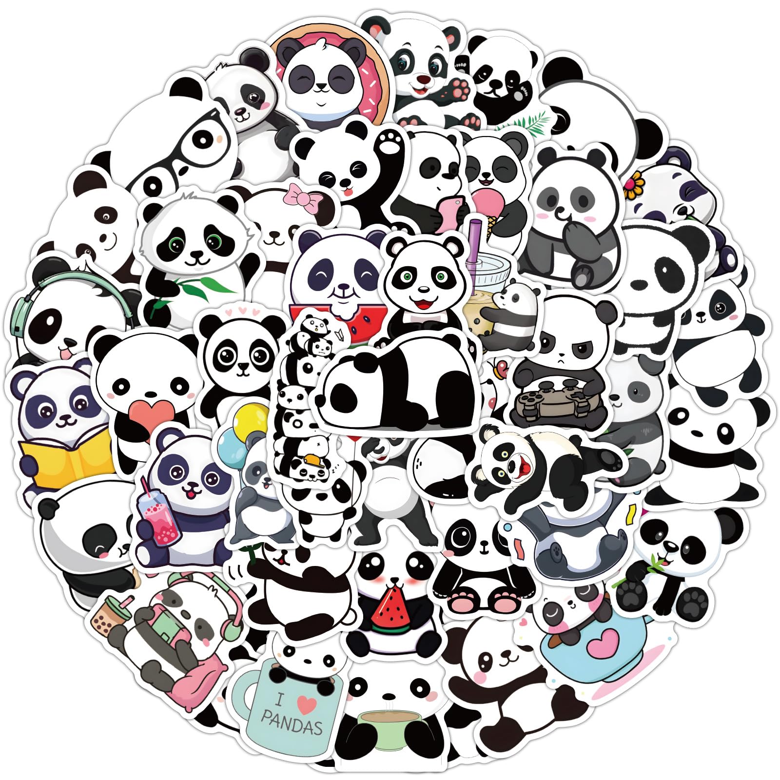 60 Piezas El Panda Pegatinas para Niños y Niñas,Adolescentes,Portátiles,Maleta,Bicicletas,Monopatín,Guitarra,Casco,Equipaje,Coche,Panda Impermeable Vinilo Pegatinas Decorativas