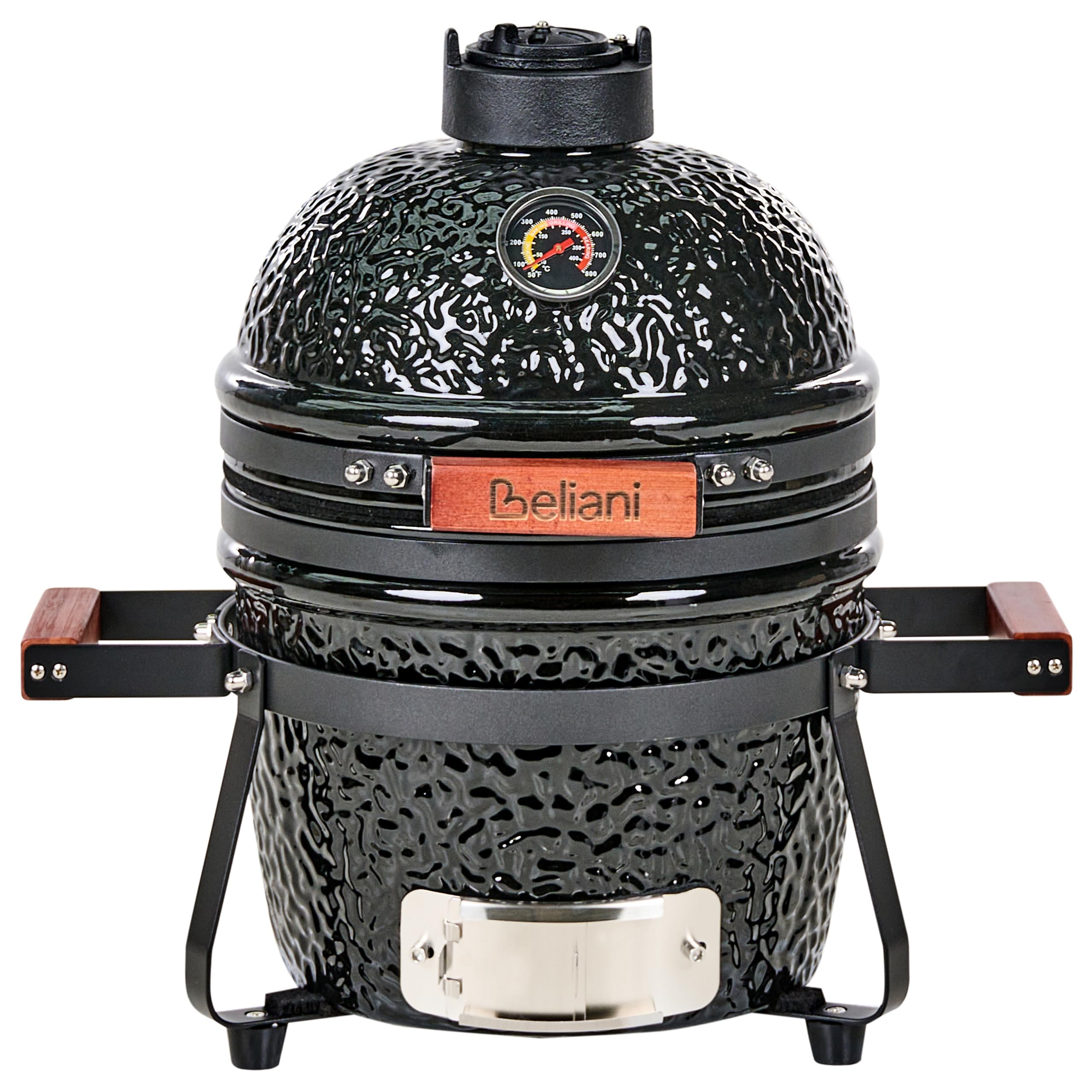 Ogrodowy mini grill węglowy ceramiczny przenośny z pokrywą termometerem rusztem czarny Kamado