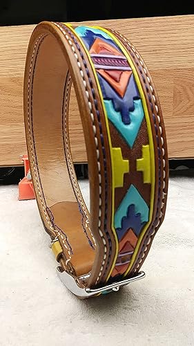 Miniatura 7 de Dog Large Collar with Aztec Motif, Dog Lover Handstitched Collar, Padded Leather Dog Collar, Dog Collar Handmade Leather