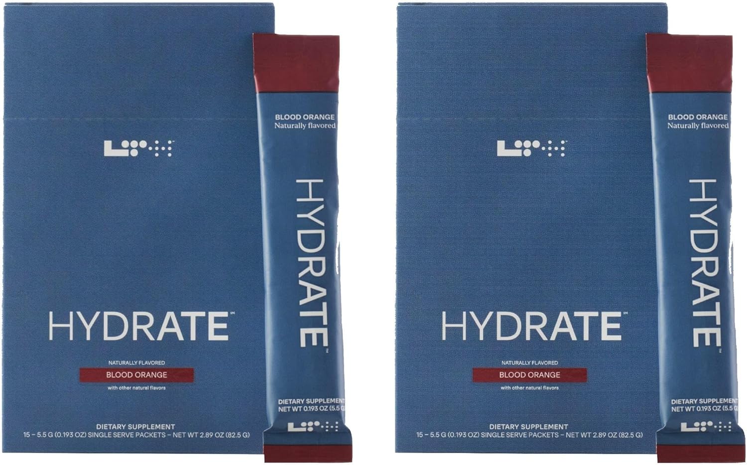 LTH Hydrate Hydration Mix - NSF Certified for Sport - Premium Electrolyte Powder - with Redmond Real Salt - Plant-Based, Non-GMO, Gluten & Dairy Free - 15 Single-Serve Packets (Blood Orange) - 2-Pack