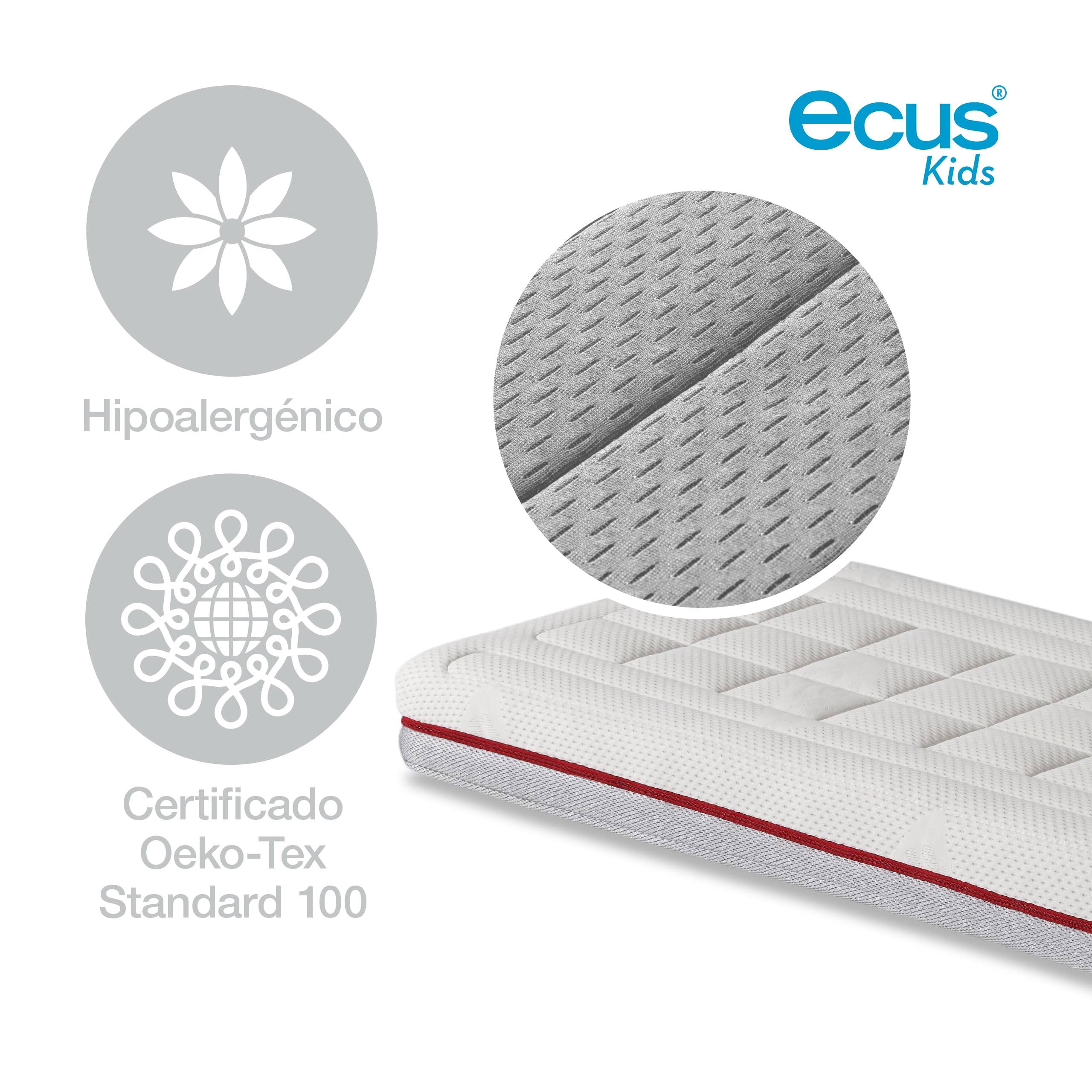 Ecus Kids, Colchón Cuna Pigü 120x60 cm, Antiplagiocefalia, Tejido Airsoft 3D, Hipoalergénico, Transpirable, Altura 12 cm, Colchón Infantil para un Sueño Seguro y Cómodo