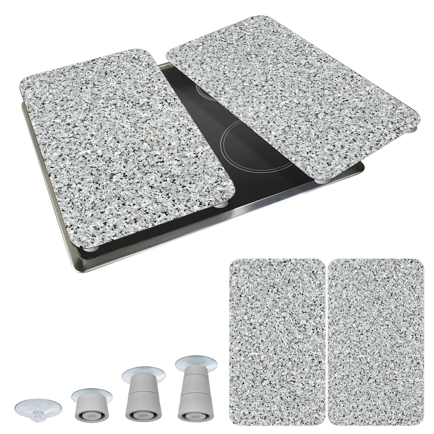 WENKO Plaque de Recouvrement Universelle Mod. Granit, réglable en hauteur pour tout type de cuisinière, planche à découper et protection anti-éclaboussures, verre, 30 x 52 cm, 2 pièces