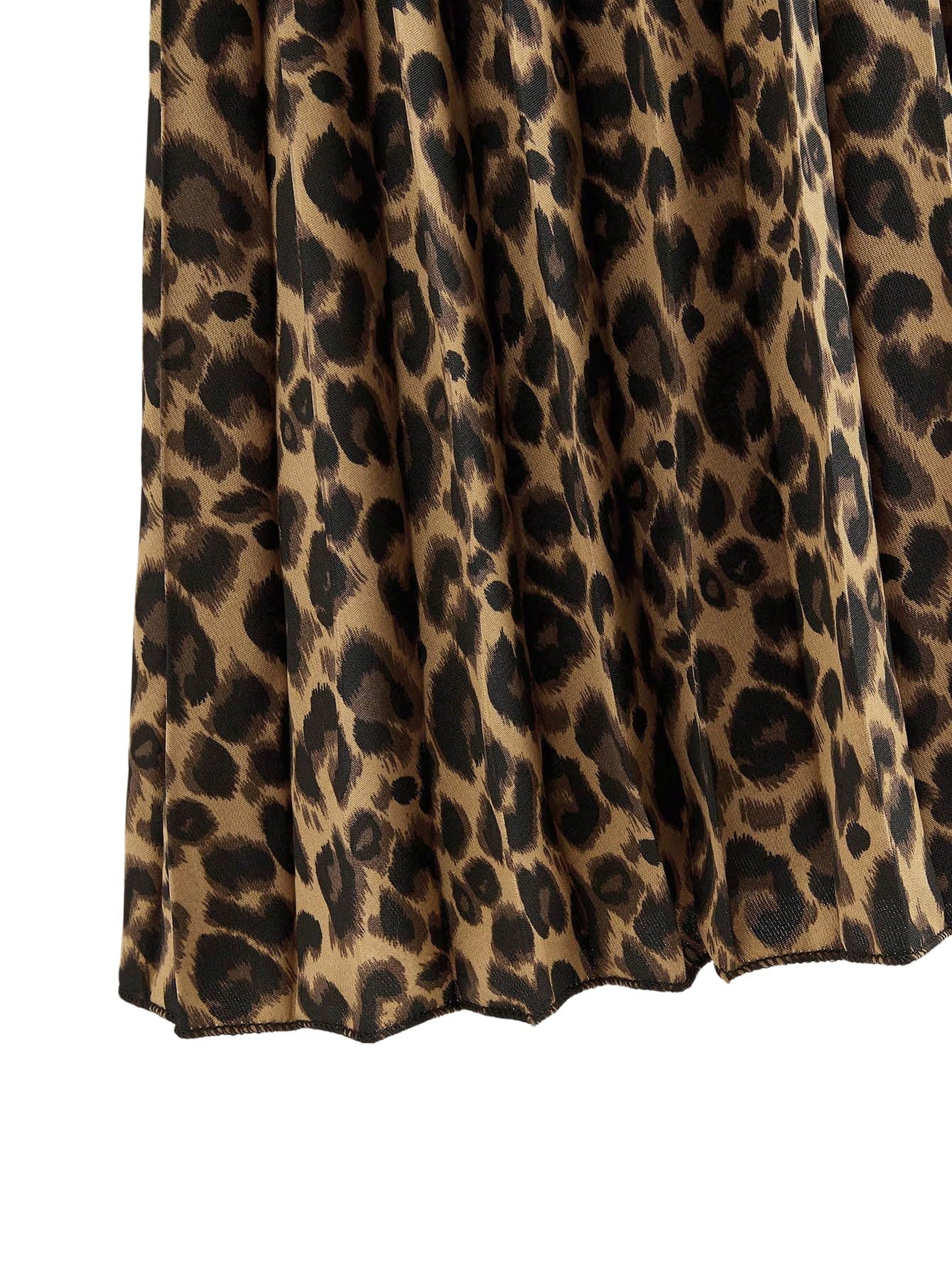 GORGLITTER Jupe longue élégante pour femme - Imprimé léopard - Jupe de loisirs - Jupe plissée - Jupe plissée - Jupe de fête avec taille élastique - Tenue de festival