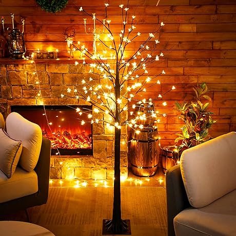 6 ft Lighted Birch Tree with 152 LED Cherry Blossom Lights