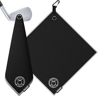 Ghost Golf Magnetic Towel Greenside: Ultra-Absorbent Microfiber Golf Towel with Powerful Magnet, Waffle Weave, 18x18 Black