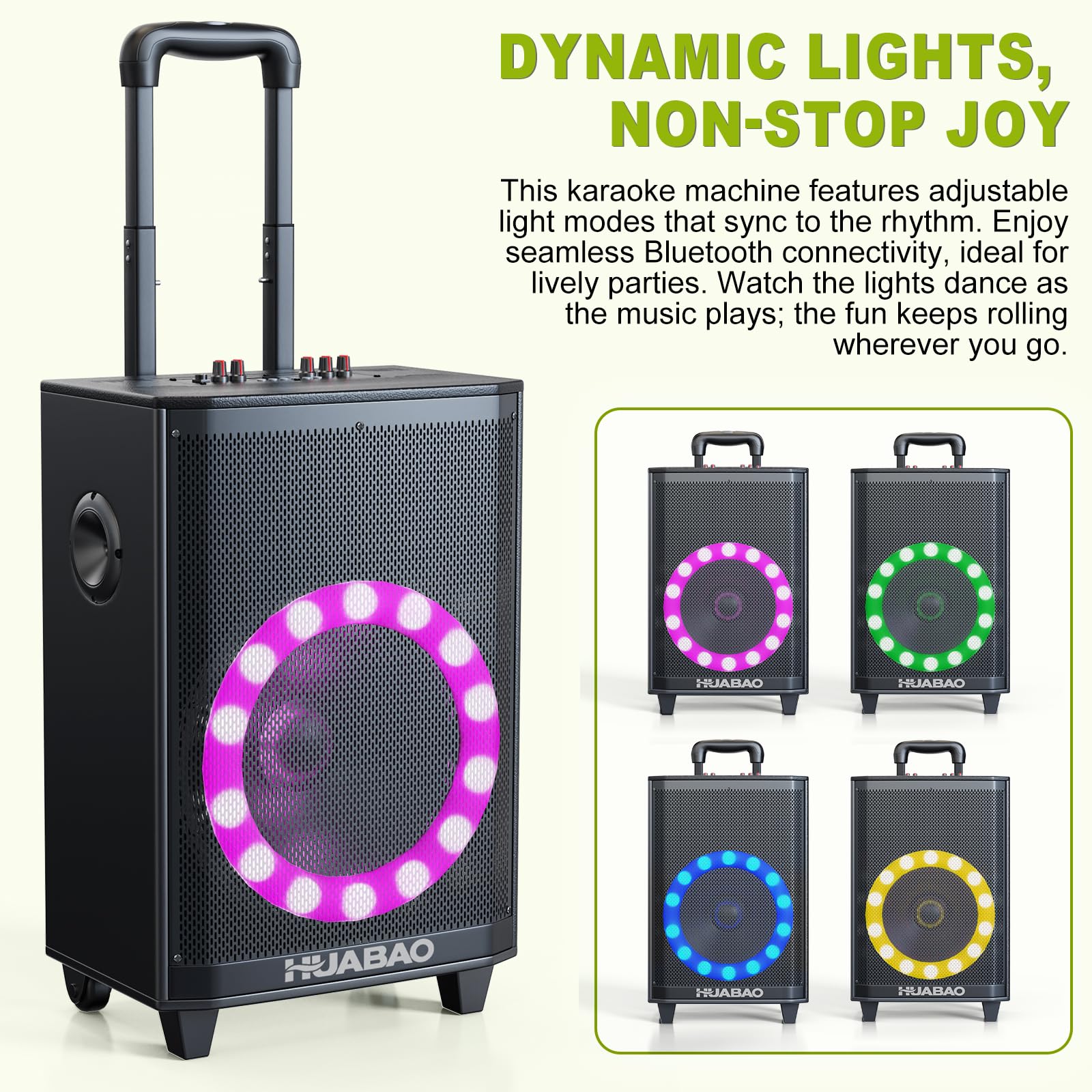 Altavoz Bluetooth Grande para Karaoke con 2 micrófonos inalámbricos, Sistema de 11 Altavoces con batería de 8800 mAh, Sistema PA con Ruedas y Luces, Mando a Distancia, FM/AUX/USB/TF, Graves y Agudos