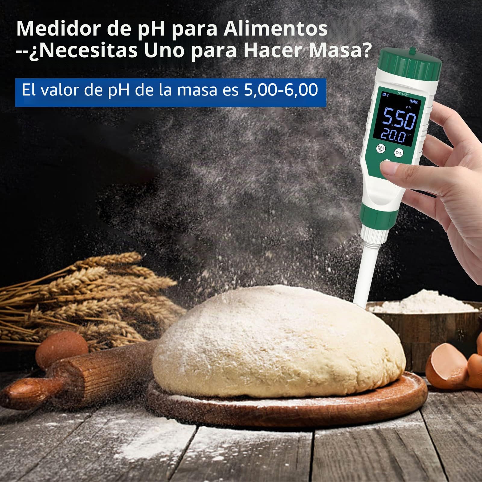 Medidor de pH para alimentos, digital Bluetooth Phmetro con retroiluminación LCD y ATC, resistente al agua alimentos pH medidor para carne, pan, quesos, suelos blandos y agua