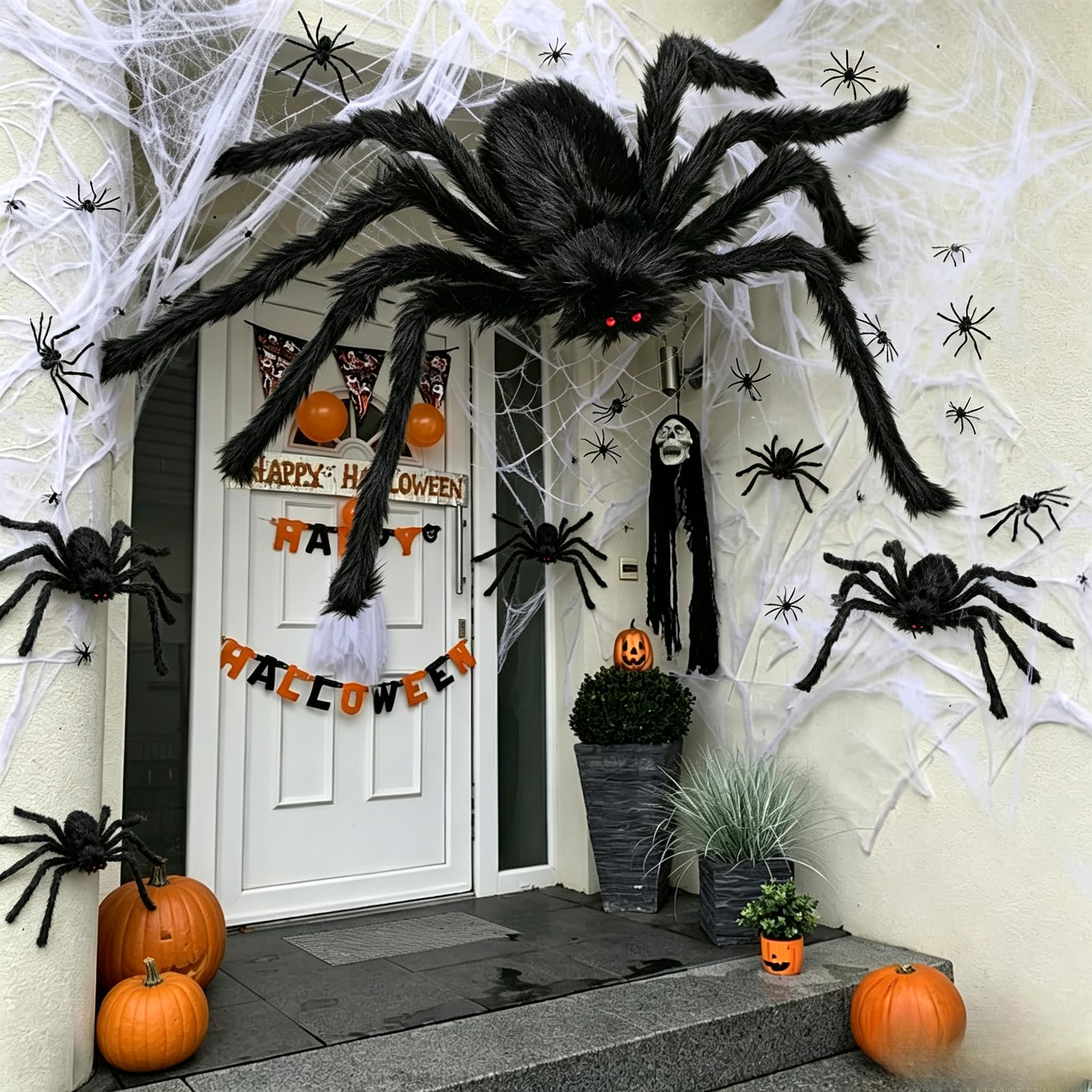 26-teiliges Halloween-Spinnen-Deko-Set mit Spinnennetz und Baumwolle