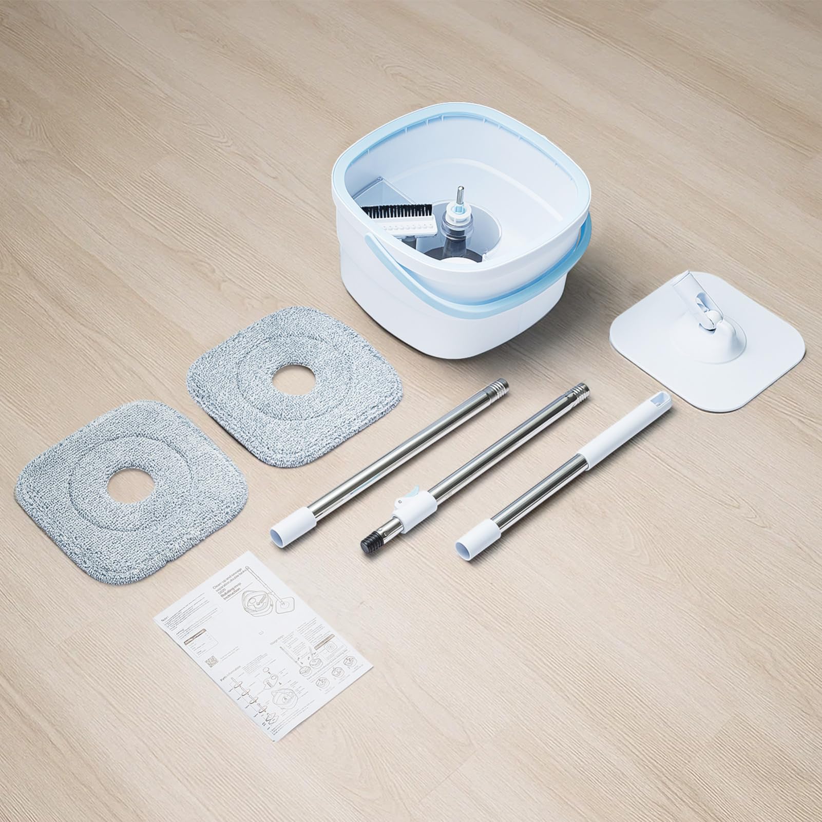 Trintion Wischmopp Set mit Eimer Selbstauswringender Bodenwischer mit 360° Drehkopf Edelstahl Wischsystem Mikrofaser Mopppads 2-In-1 Reinigungssystem Auswringbarer Mopp für alle Bodenarten, Blau