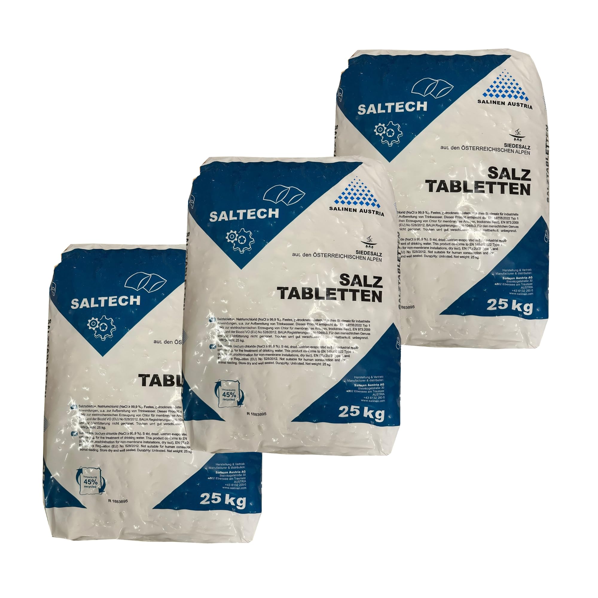 3x Saltech Sale in Pastiglie per Addolcitori d'Acqua Confezione 25kg Made in Austria ( 3 confenzioni da 25kg)