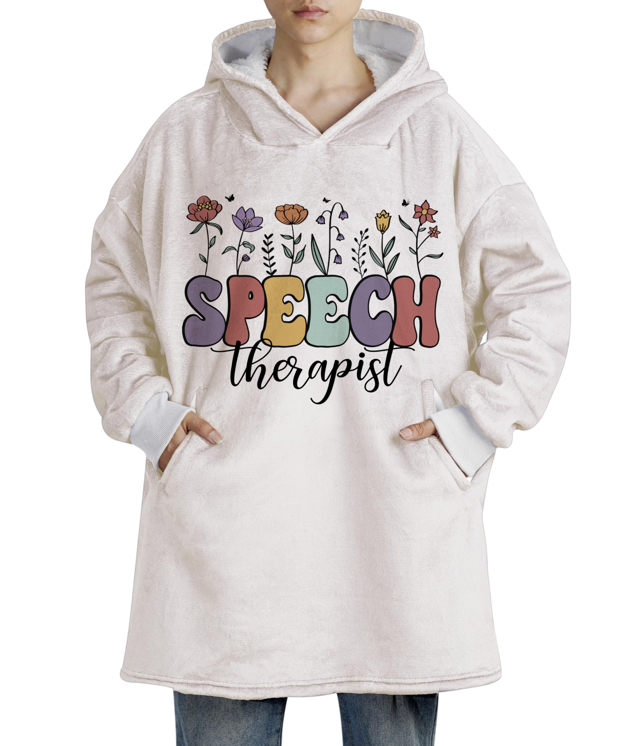 Huglanket Speech Language Pathology Gifts - Oversized Flannel Hooded Blankets, Wearable Blanket for Speech Therapist, One Size Fits All