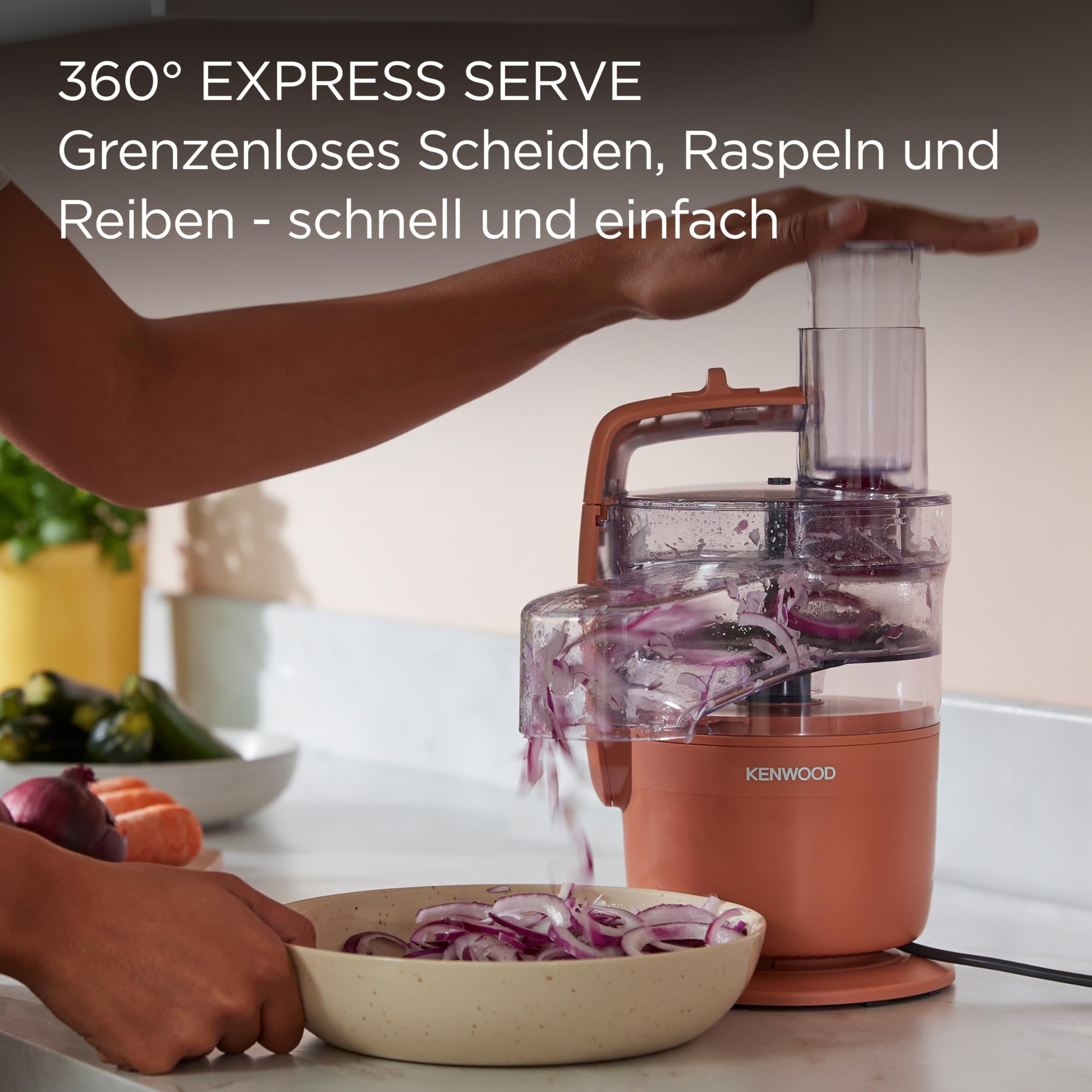 Kenwood MultiPro Compact - Processeur alimentaire avec Express Serve, lame en acier inoxydable, disques pour couper et râper, récipient de 600 ml, fonction Pulse, rouge argile (FDP23.380RD)