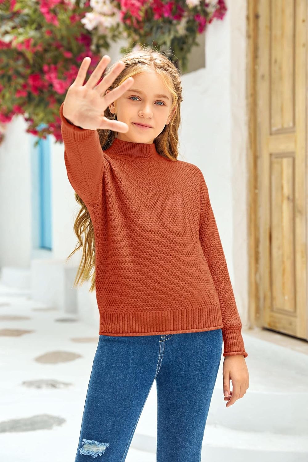 Girl's Long Sleeve Sweater Mock Neck Fall Soft Knit Pullover Jumper Tops - Image 2