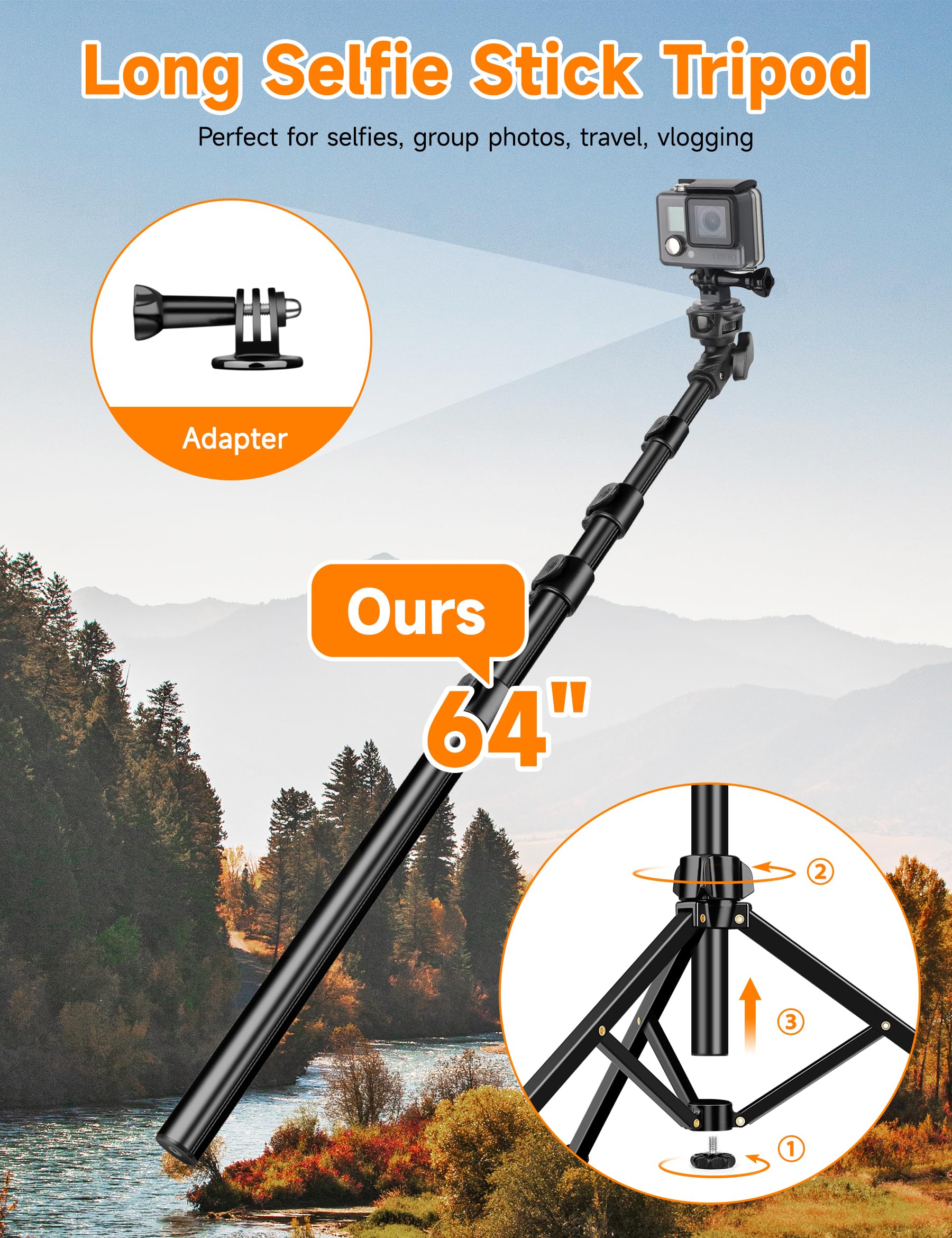 70" Phone Tripod with Remote & Holder, Portable Cell Phone Stand, Selfie Stick for Video Recording, Compatible with iPhone 14/13 Pro Max/Android/Camera: 71 inch Black