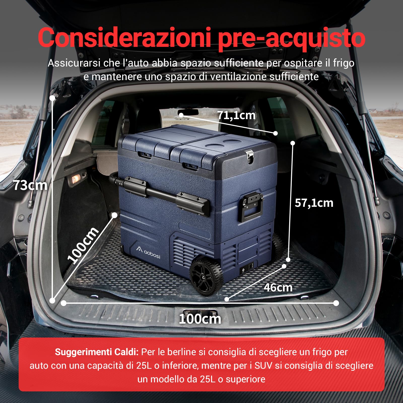 AAOBOSI 55L Frigo Portatile, Dual Zone, Frigo da Campeggio con APP, Ricarica USB, Illuminazione LED, 12/24 V e 100-240 V, -20°C a 20°C, Frigorifero Portatile con Ruote Per Molti Modelli Di Veicoli