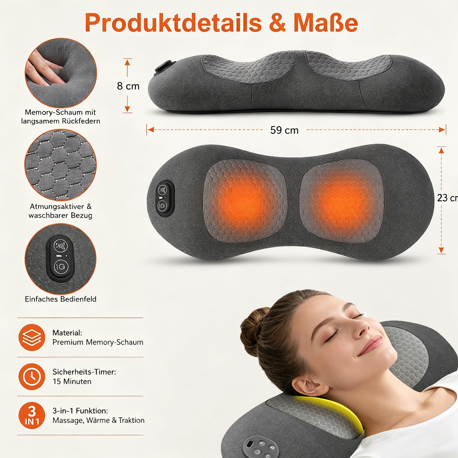 3 In 1 Rückenmassagegerät, Rücken Massage Gerät, Kissen Massagekissen | Massagegerät mit Wärme, Kissen Back Massager mit Intelligentem Steuerschalter, Massage Pad For Nacken, Schultern und Rücken