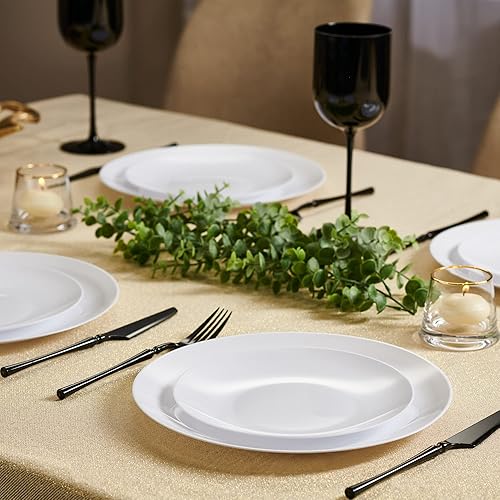 Miniatura 3 de PLASTICPRO Platos de fiesta de plástico blanco con diseño de plástico de alta calidad, platos desechables elegantes (128, blanco orgánico)