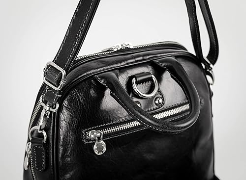 Miniatura 8 de Mochila de cuero convertible a bolso de hombro de grano completo de cuero real bolsa versátil de viaje - Resistencia al tiempo, Negro -, Viajar