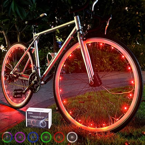 Miniatura 2 de DAWAY A01 Luces LED para rueda de bicicleta, ultra brillantes, impermeables, luces de radios de bicicleta con baterías, divertidas, seguras,