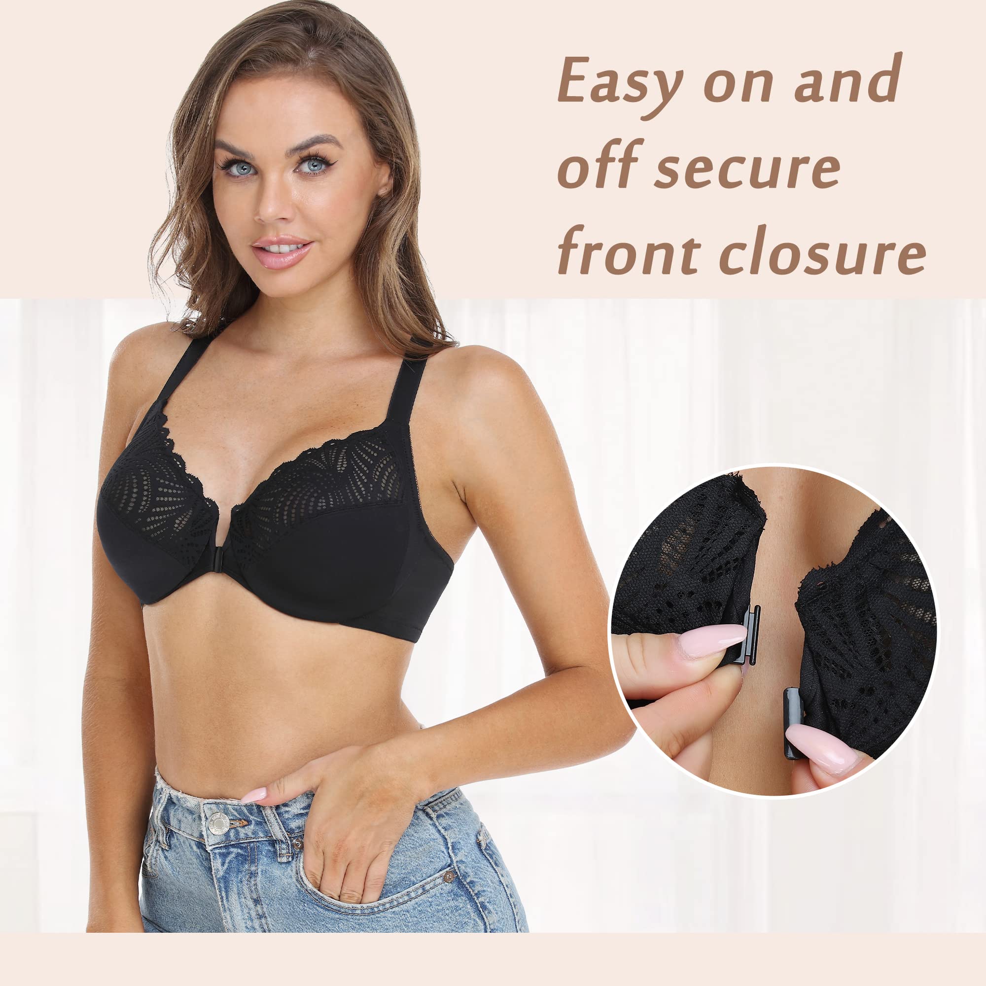 DotVol Sujetador dierre Frontal de T-Back (Negro,110C)