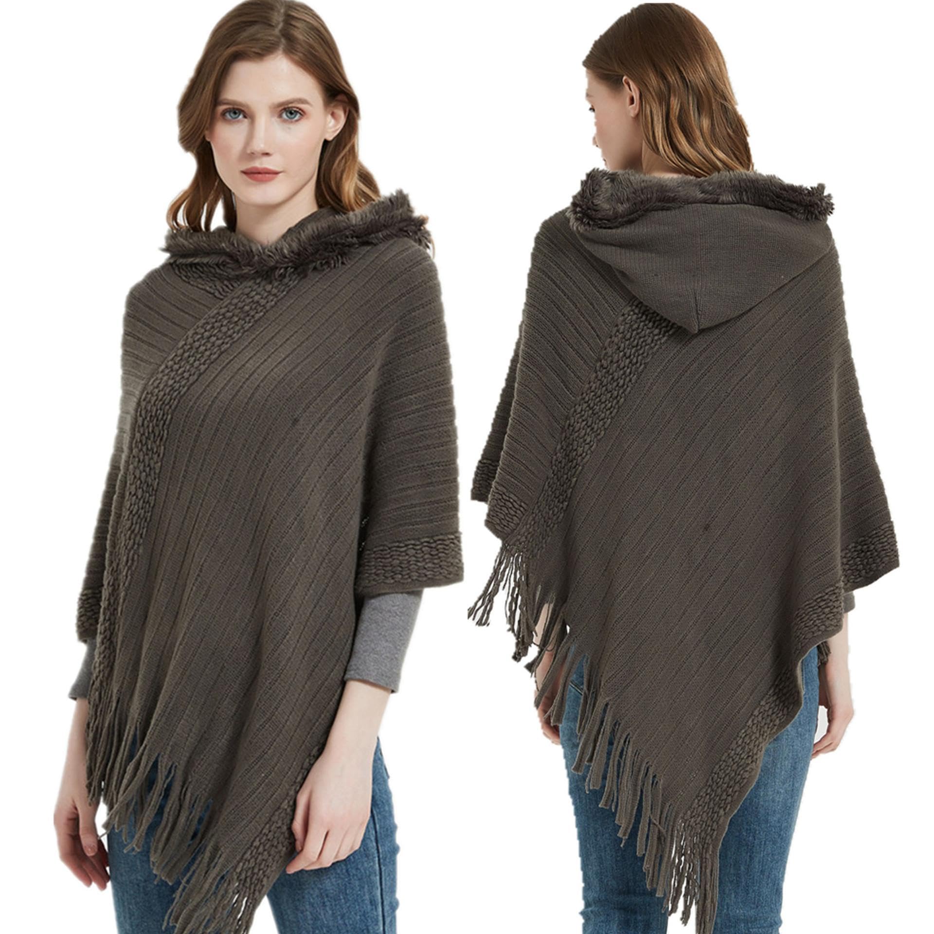 Sciarpa Donna Scialle Uomo Scialle Mantella con Cappuccio con Nappa A Righe Tinta Unita Primavera, Autunno E Inverno da Donna