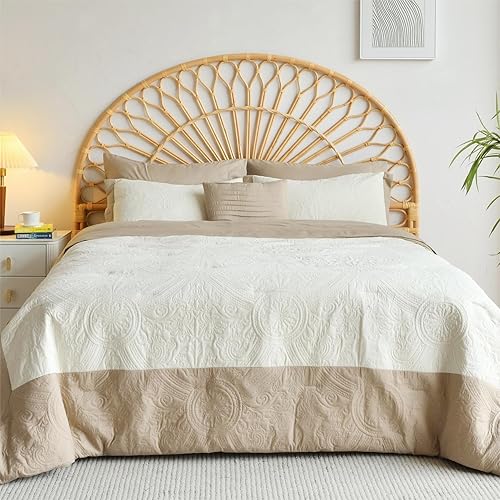 Juego de edredón de tamaño matrimonial para mujer, juegos de ropa de cama matrimonial de 8 piezas, juegos de cama en una bolsa con edredón marfil