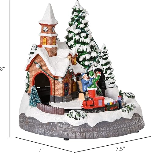 Miniatura 7 de HOMCOM Aldea de Navidad animada, decoración musical coleccionable preiluminada con tren móvil para exhibiciones navideñas en interiores, luces LED