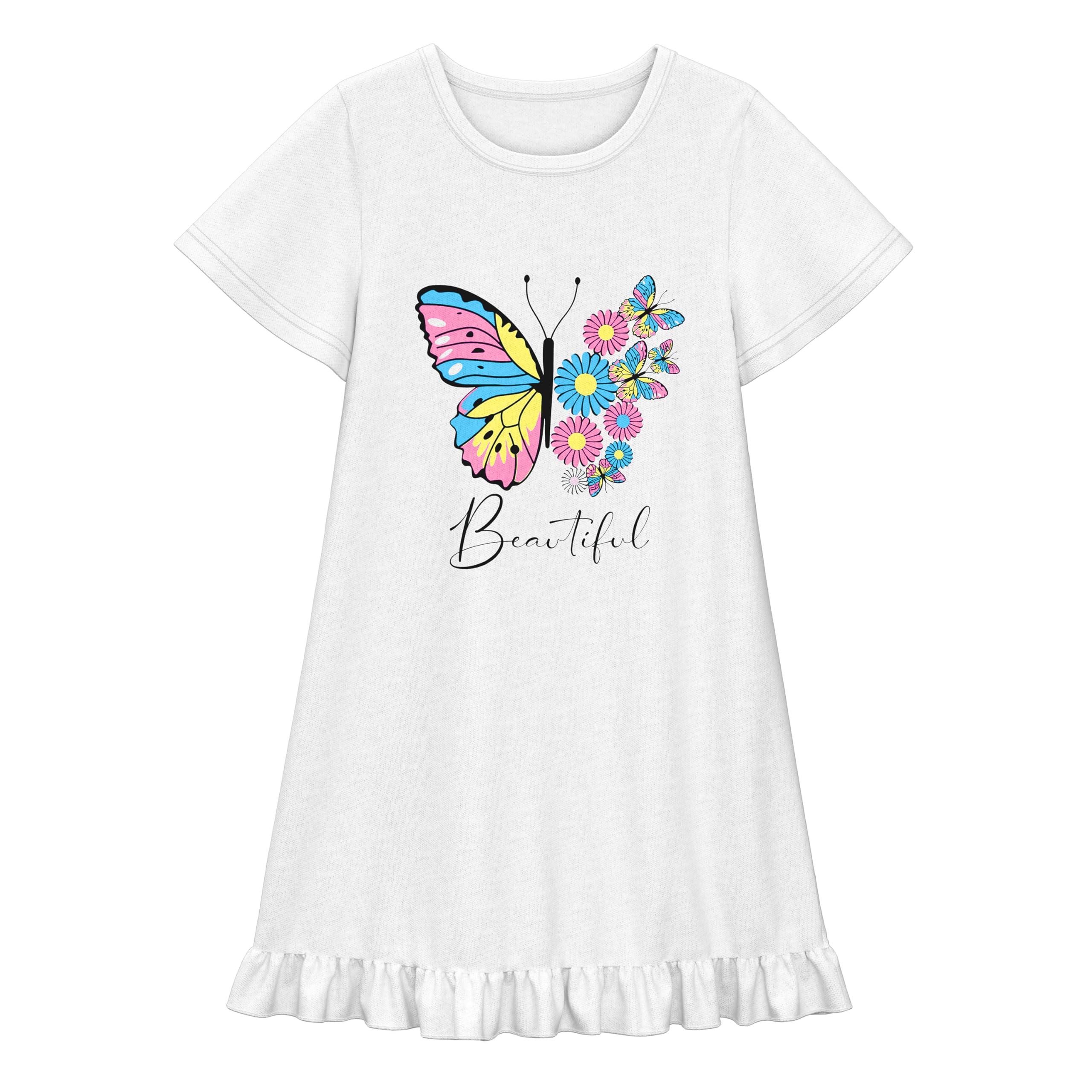 Girls Gowns Cotton Nite Dresses 5T to Size 10 Princess Fantasy Short Sleeve Homewear Gown
