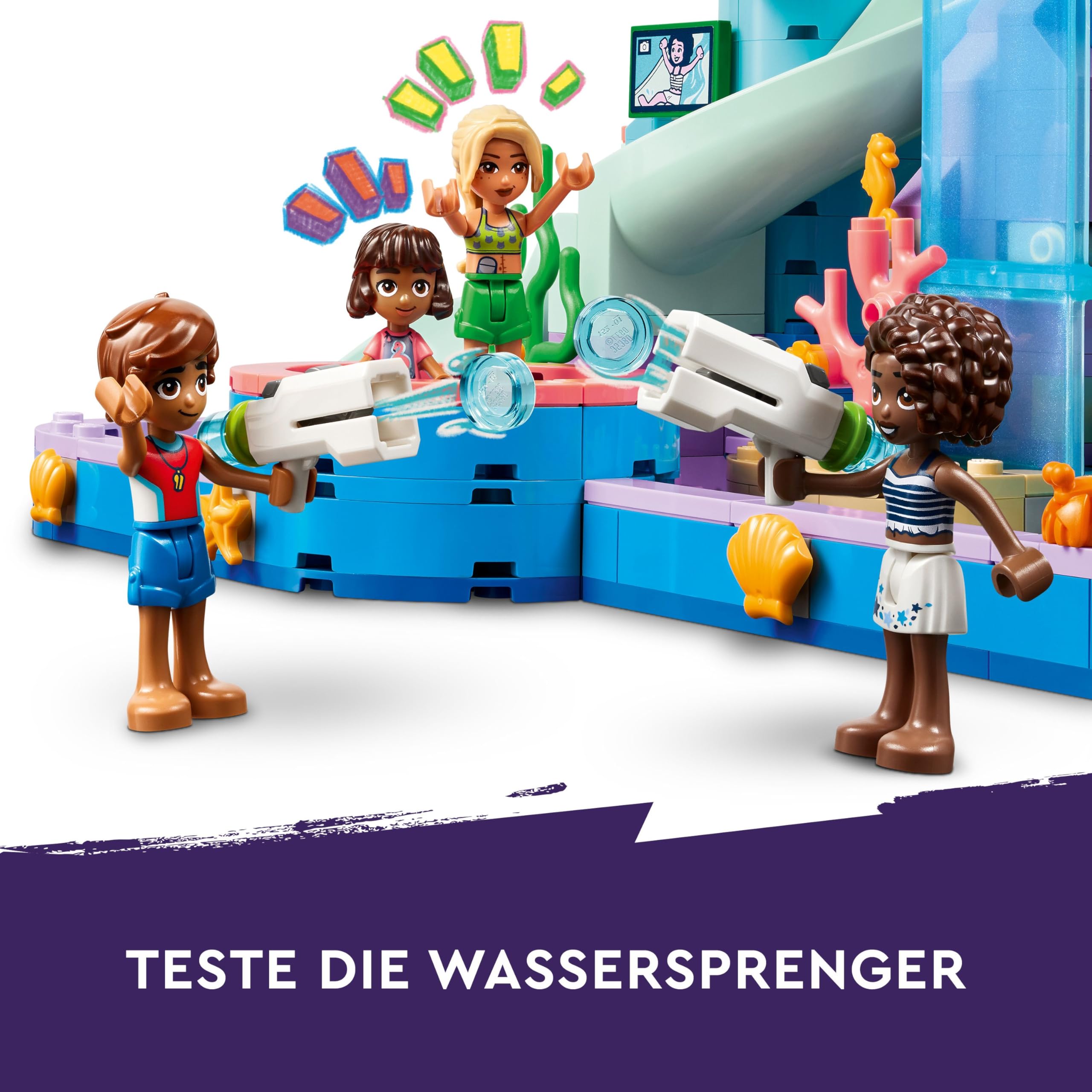 LEGO Friends Heartlake City Wasserpark - Kinder Spielzeug mit 4 Minifiguren - Bauset mit 3 Wasserrutschen und vielen lustigen Sommer-Accessoires - Geschenk für Mädchen und Jungen ab 8 Jahren - 42630