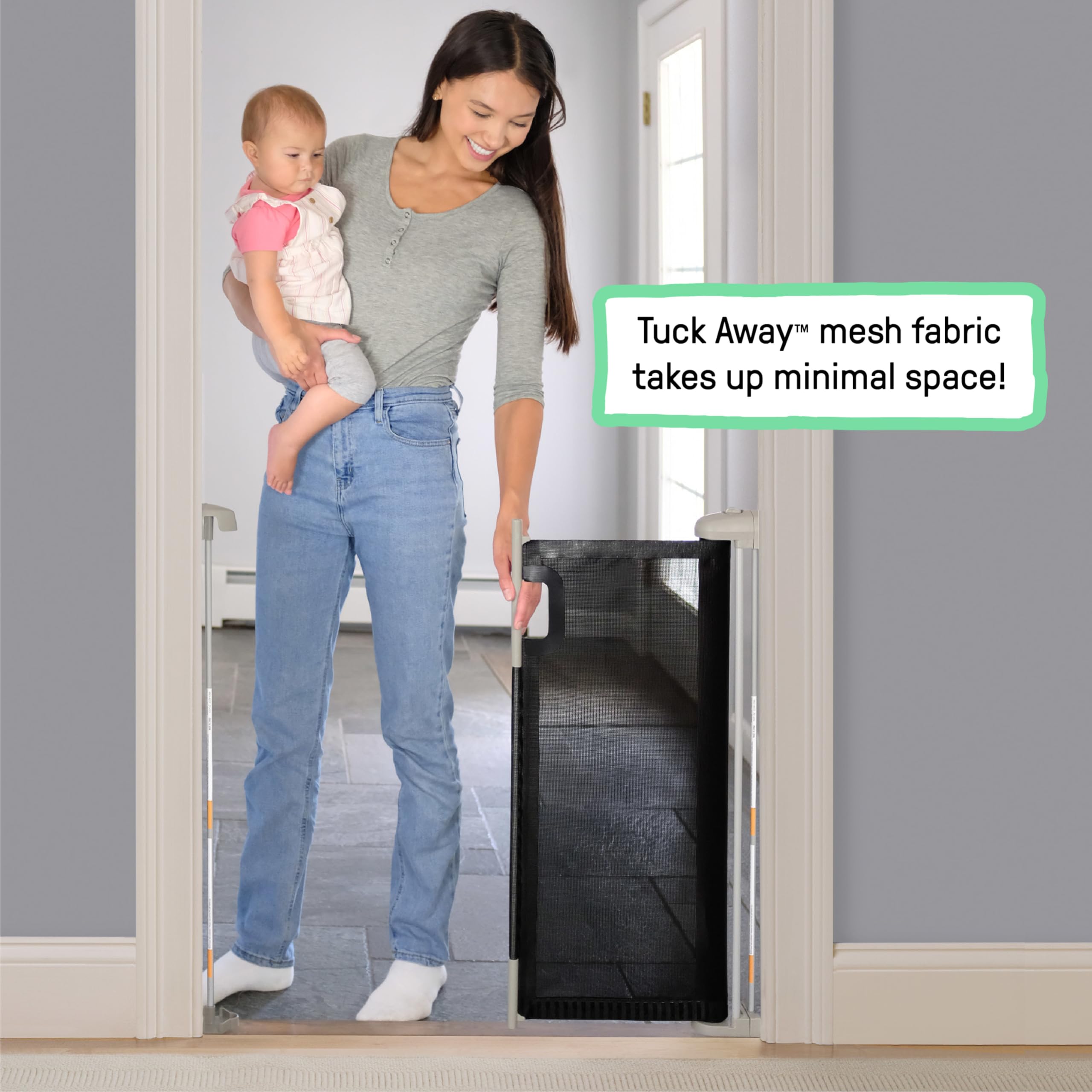 Ingenuity Thruway Serie 52W - Puerta retráctil para bebé con Malla Plegable, Puerta de Escalera para bebés y Perros, se Adapta a Aberturas de hasta 52 Pulgadas de Ancho, 30 Pulgadas de Alto, Puerta