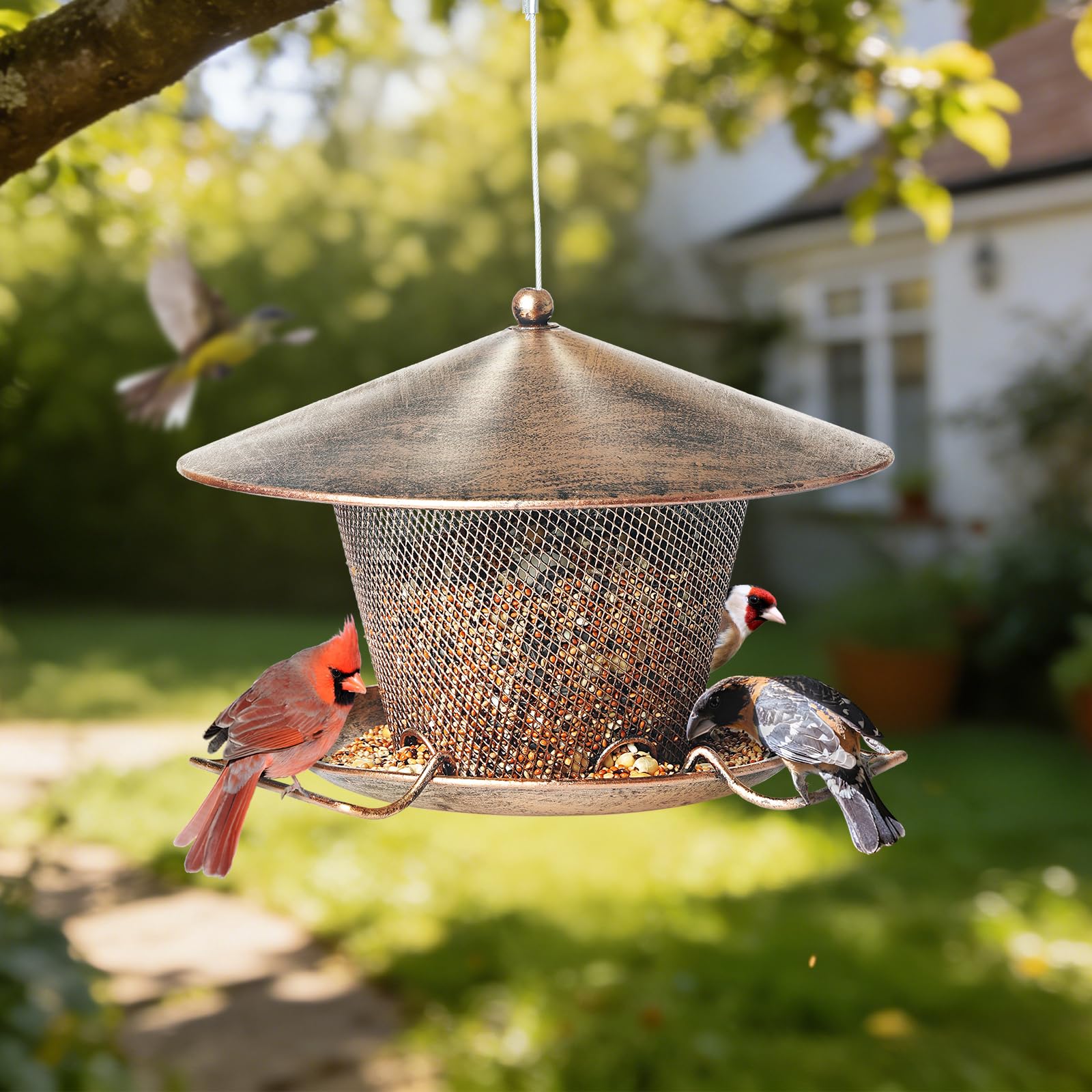 Samhe Bird Feeder for Outdoor, Rainproof Weatherproof Metal Hanging Wild Bird Feeder with 9.8" Roof 3 LBs Seeds Capacity, Easy to Clean & Refill - image 7