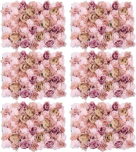 DNYSYSJ Paquete de 6 paneles de pared de flores artificiales, decoración de pared de flores de 24 x 16 pulgadas, telón de fondo floral para