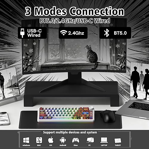 Miniatura 2 de womier L65 - Teclado mecánico inalámbrico 60% con perilla, teclado blanco para juegos de 4000 mAh, trimodo USB-CBT5.02.4G montado en junta, teclado
