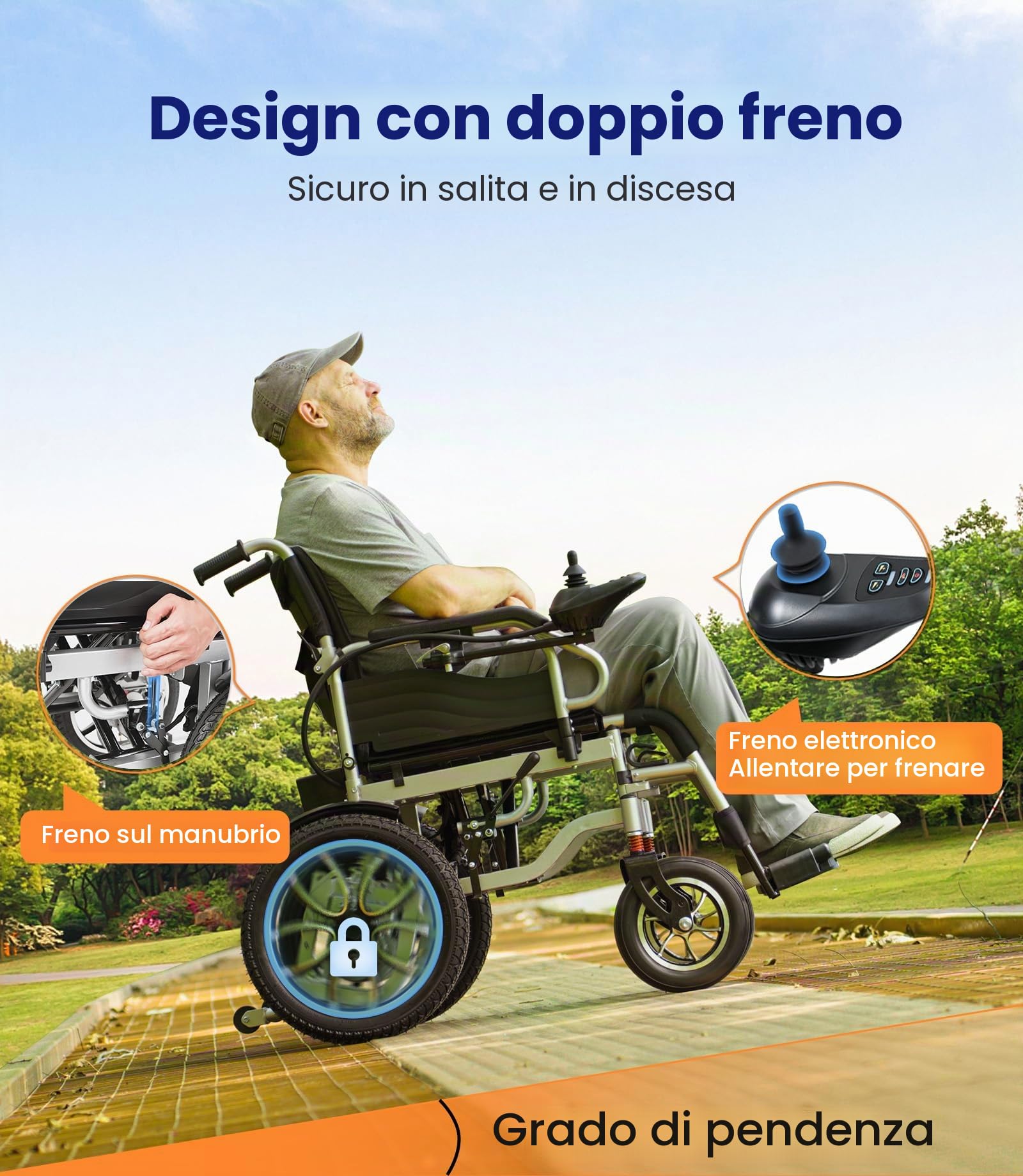 VOCIC V56 Sedia a rotelle elettrica pieghevole leggera 150KG | 30 chilometri sedia rotelle elettrica stabile con pneumatici in gomma 40cm ,500W Electric wheelchair(grigio argento)