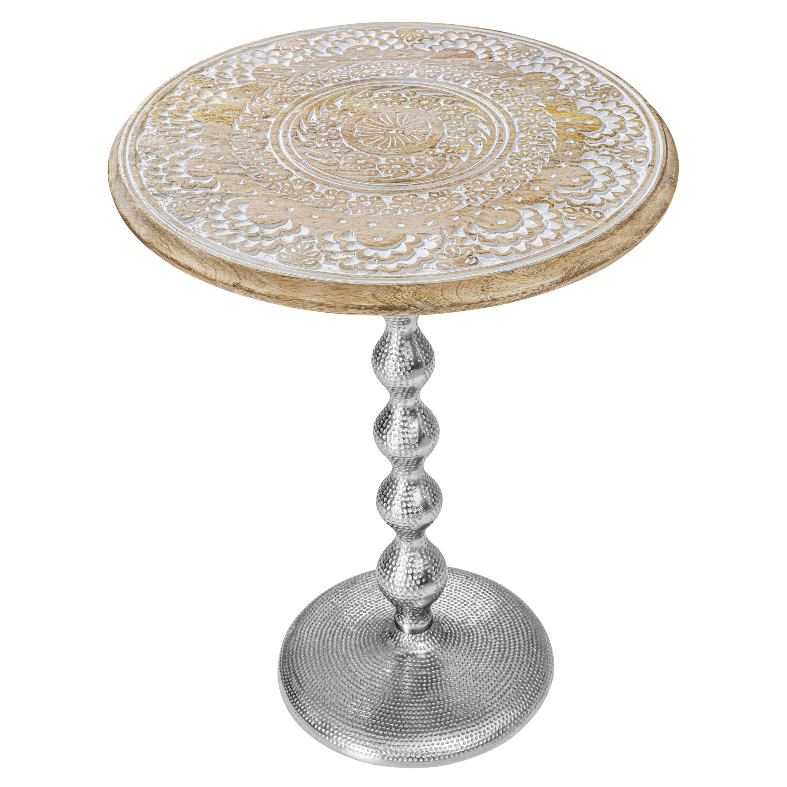 White Wash End Table with Wood Top &amp; Aluminum Base for Living Room