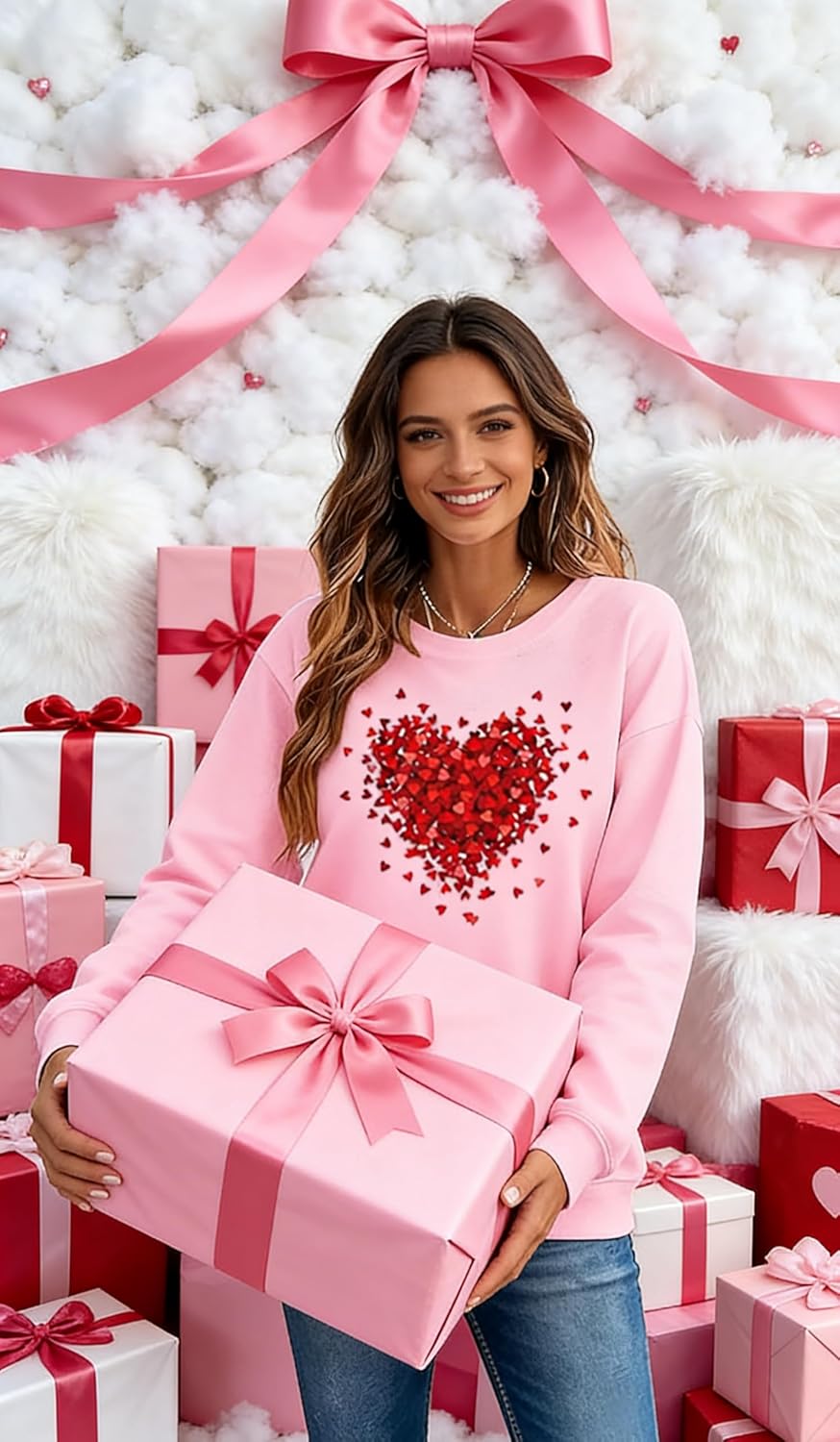 Valentine's Day Sweatshirt Women's Funny Love Heart Graphic Shirt Casual Long Sleeve Pullover Top - Image 2