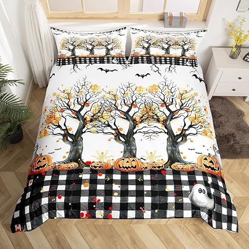 Miniatura 8 de Manfei Juego de funda de edredón de fantasmas rosados, tamaño individual, juego de ropa de cama con temática de Halloween, 2 piezas para decoración