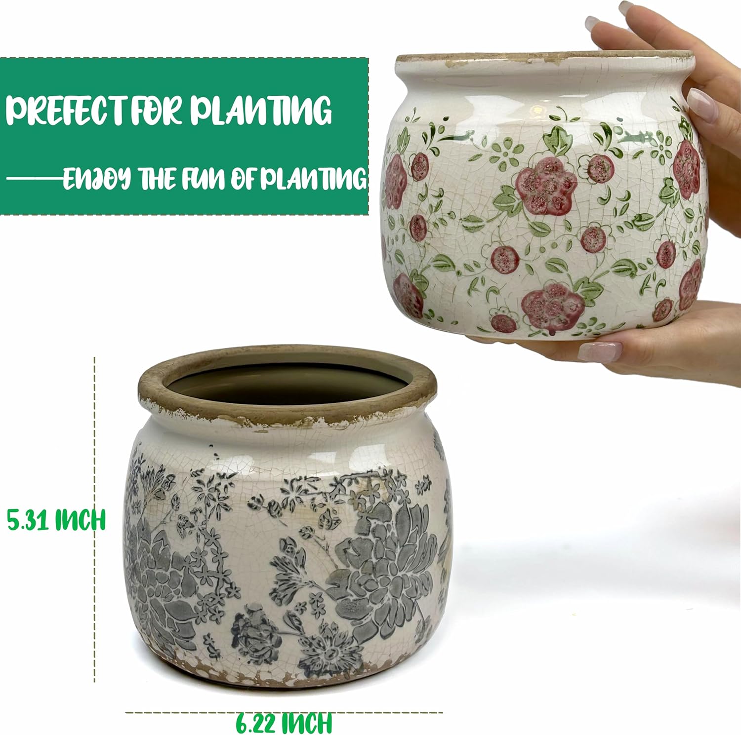 Ceramic Pot for Planter, Vintage Red Plum Flower Pot with Drainage Holes, 6.29 inch Ice Crack Glazed Indoor Planters Pot thumbnail