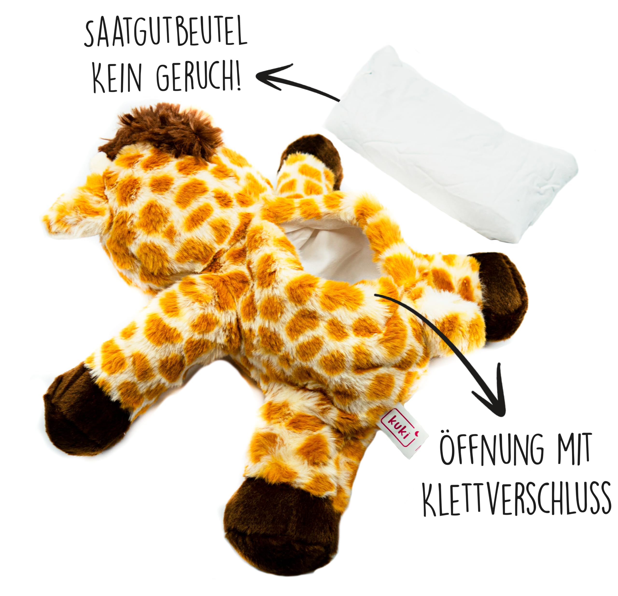 Wärmetier 23 cm - Wärme Kuscheltier - Kirschkernkissen Tier - Wärmekissen Tier - Kuscheltier Wärmekissen - Wärmekissen Baby - Wärmekissen Kuscheltier - Stofftier Giraffe - Abnehmbarer Saatbeutel