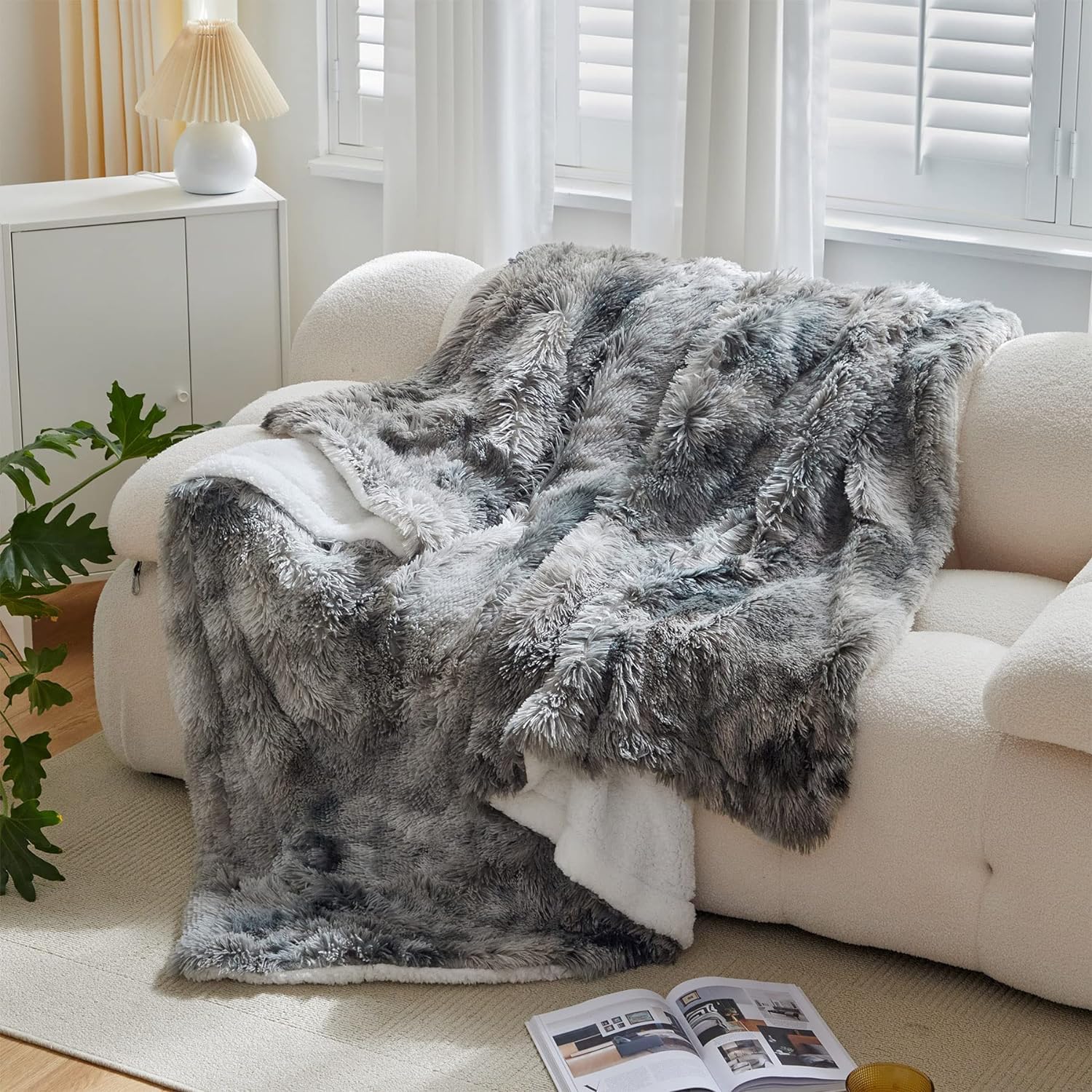 Wajade Kunstfelldecke – Sherpa Schafdecke – Comfort Luxuriöse Flauschige Kuscheldecke – weiche Decke für Couch und Bett-Hellgrau-200x220