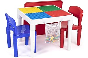 Leggo 2-in-1 Kids Plastic Building Blocks-Compatible Activity Table and 2 Chairs Set
