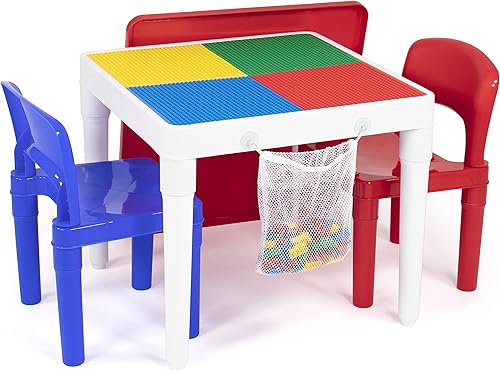 Miniatura 1 de Humble Crew Juego de 2 sillas de plástico 2 en 1 para niños color blancoazulrojo juego de 2 sillas cuadrado para niños pequeños